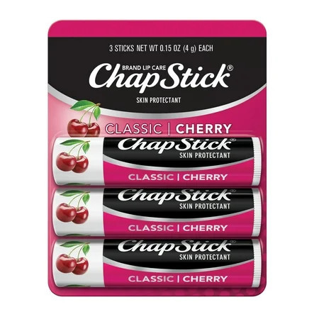 ChapStick Classic Cherry Flavored Skin Protectant Lip Balm Tube, 0.15 oz, 3 Pack | Walmart (US)