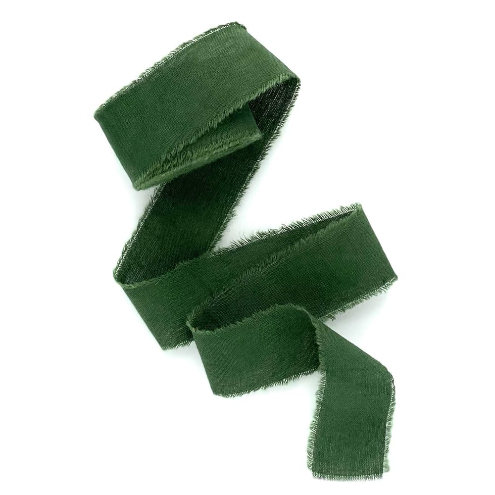 Dark green 1 inch wide 5 yds frayed edges handmade cotton ribbon hand dyed for Rustic wedding inv... | Amazon (US)