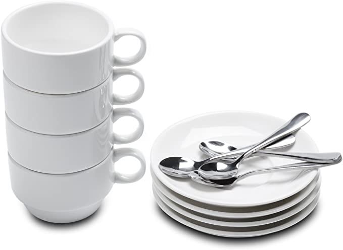 Aozita Espresso Cups and Saucers with Espresso Spoons, Stackable Espresso Mugs,12-piece 2.5-Ounce... | Amazon (US)