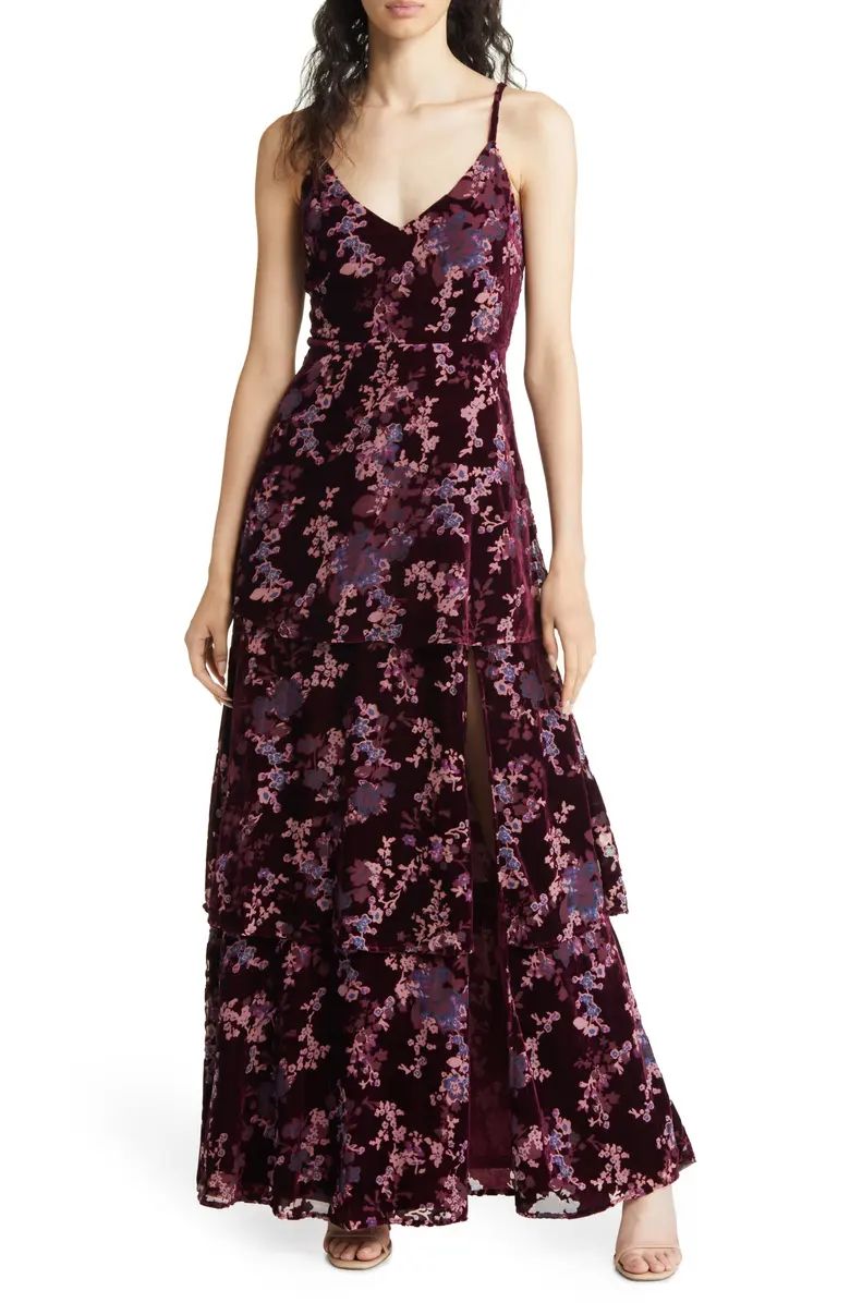 Lulus I Love You Amore Tiered Floral Velvet Gown | Nordstrom | Nordstrom