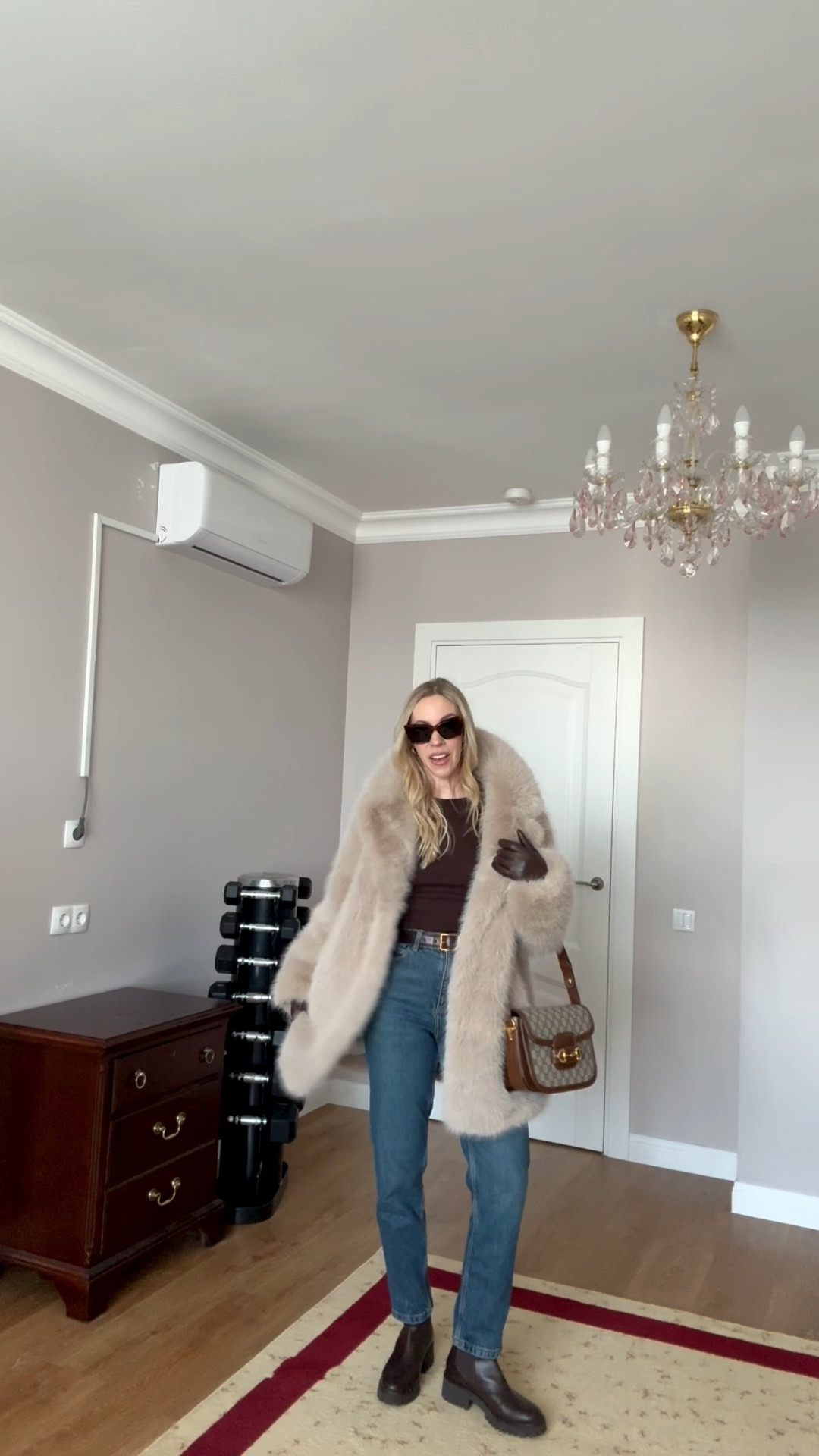 Weekend ootd, @Zara chocolate brown tee, Zara mom jeans (so flattering and under $50), lug sole boots, beige faux fur coat, Gucci bag

#LTKmomlife #LTKOver40 #LTKootd