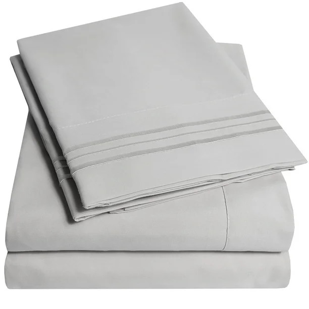 1800 Thread Count 4 Piece Deep Pocket Bedroom Bed Sheet Set Queen - Silver | Walmart (US)