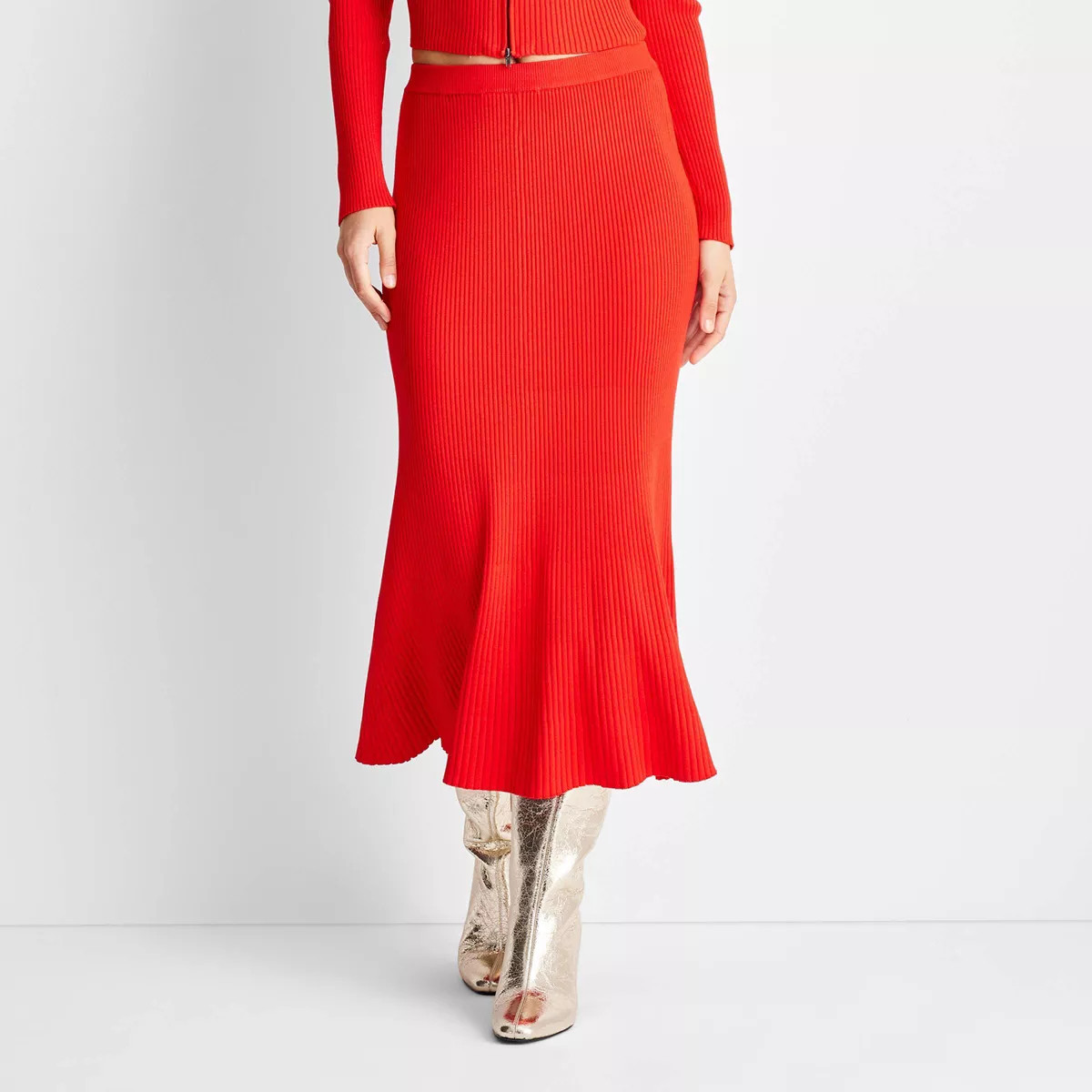 Women's Sweater Ribbed Midi Skirt - Future Collective Red | Target