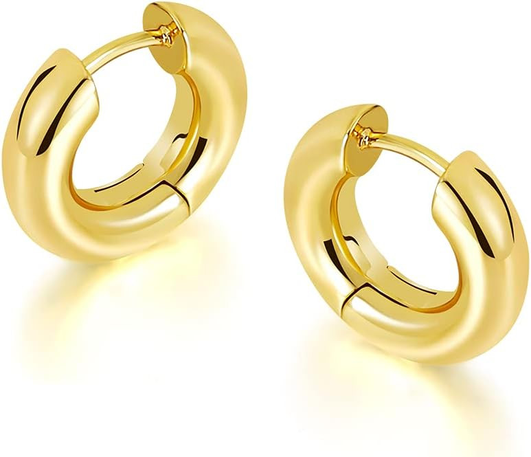 FAMARINE Chunky Thick Hoop Earrings for Women Gold Hoops Huggie Earrings for Men Gift | Amazon (US)