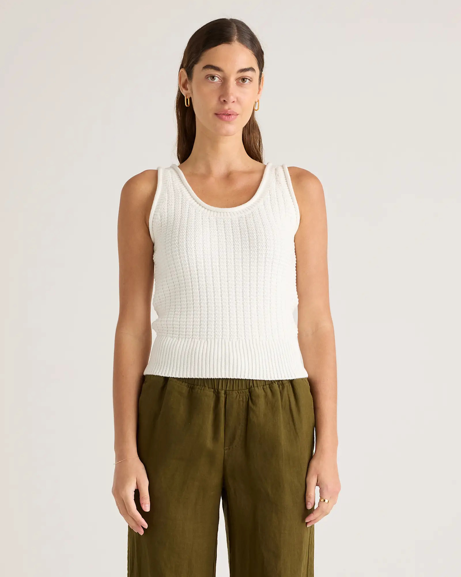 100% Organic Cotton Waffle Cropped Sweater Tank in Ivory | Quince