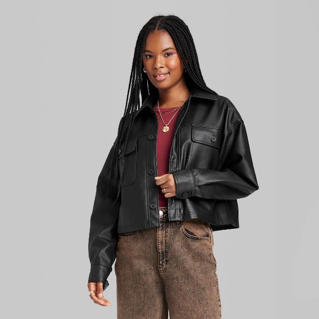 Women's Cropped Faux Leather Shacket - Wild Fable™ | Target
