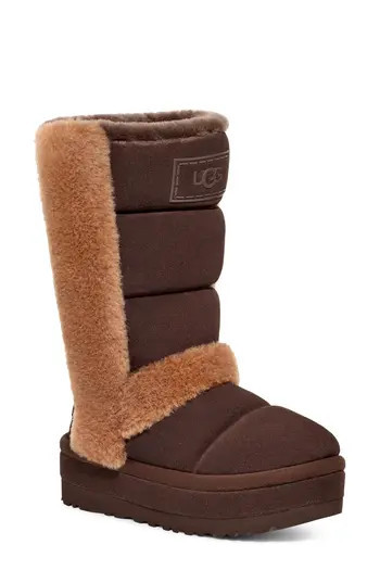 UGG® Chillapeak Genuine Shearling Trim Tall Boot in Burnt Cedar at Nordstrom Rack, Size 5 M | Nordstrom Rack
