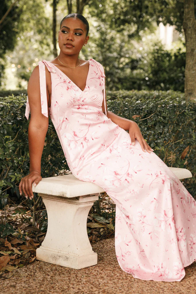 Xavier Bow Shoulder Maxi Dress - Pink Floral | Petal & Pup (US)