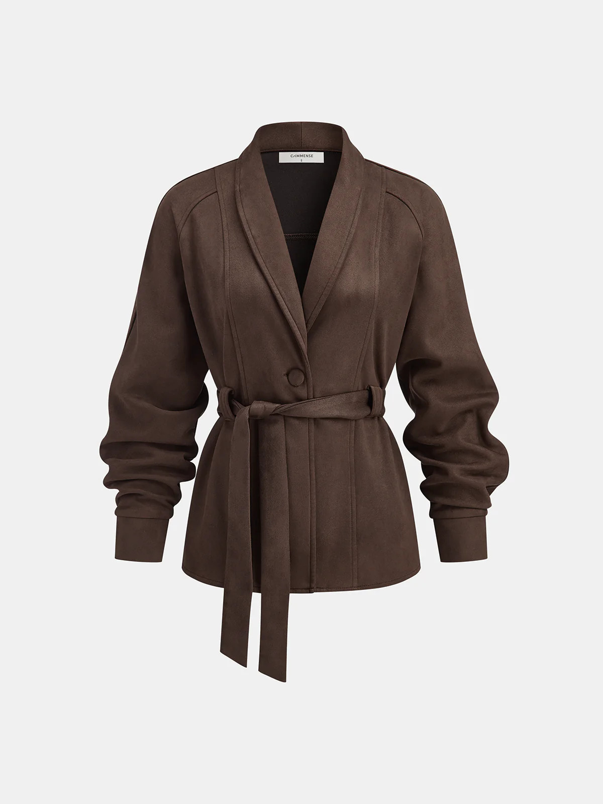 Suede Effect Belted Shawl Collar Jacket | Commense