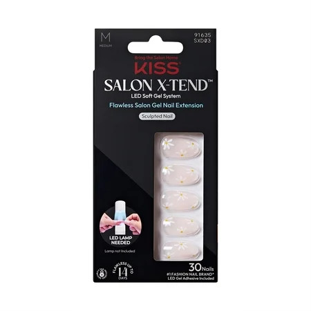 Kiss Salon X-tend LED Gel Nail Kit Press On Nails, Pink, Medium Almond, 30 Count | Walmart (US)