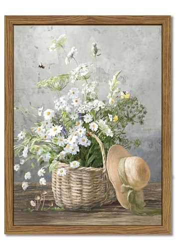 Framed Rustic Daisy Canvas Wall Art, Vintage Farmhouse Floral Pictures Wall Decor, Country Flower Botanical Paintings Prints Aesthetic Home Decor for Living Room Bathroom Bedroom 12X16 inch | Amazon (US)