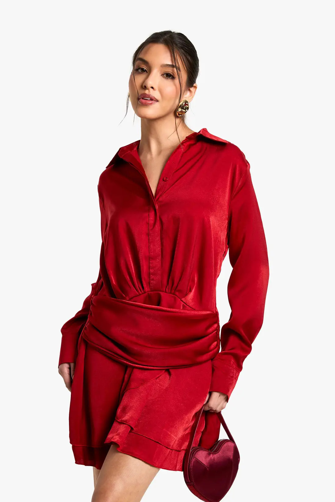 Satin Ruched Shirt Dress | boohoo (US & Canada)