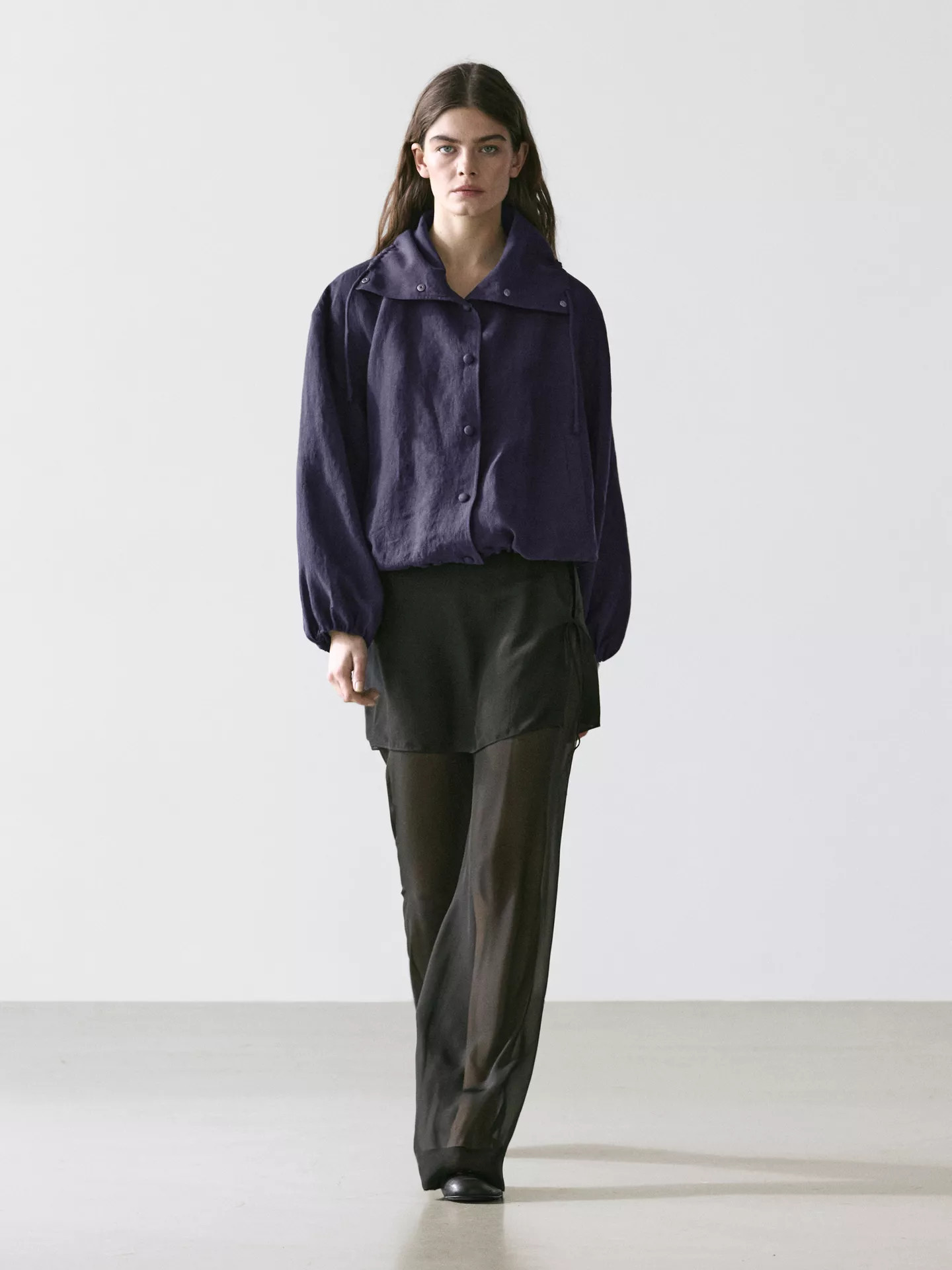 100% linen bomber jacket with collar detail | Massimo Dutti UK