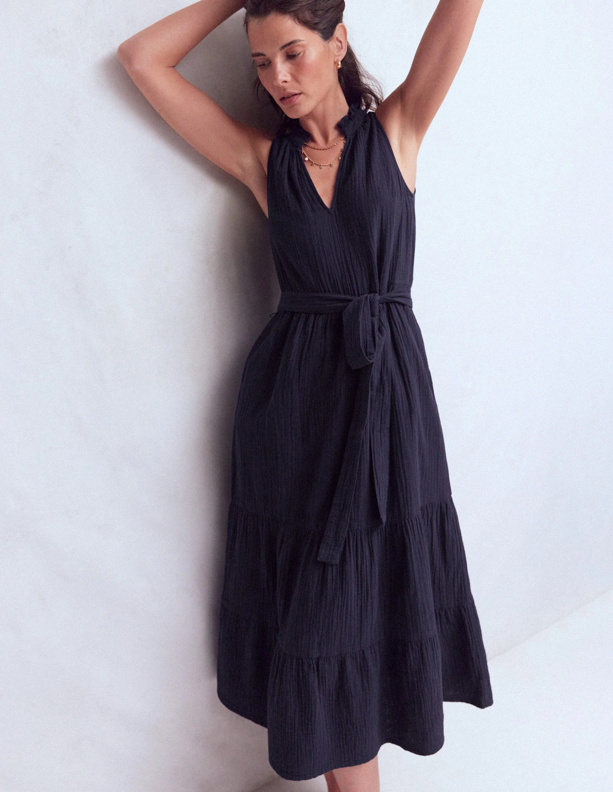 Viv Double Cloth Maxi Dress-Navy | Boden UK
