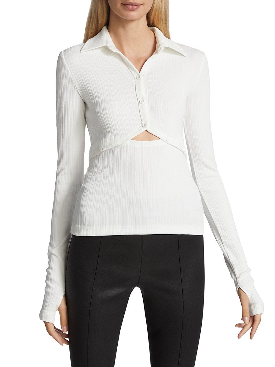 Helmut Lang Women's Cut-Out Rib-Knit Polo Top - Ivory - Size M | Saks Fifth Avenue OFF 5TH (Pmt risk)