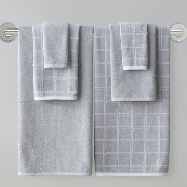 My Texas House 6 Piece Stafford Plaid Cotton Bath Towel Collection, Gray | Walmart (US)