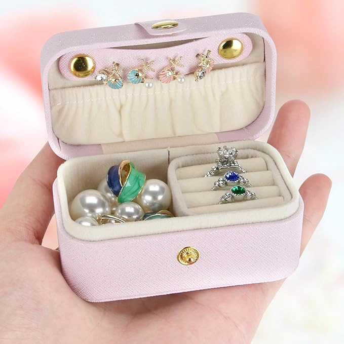 Small Travel Jewelry Box, Mini Jewelry Holder for Multiple Rings Necklace Earrings Lipstick, Port... | Amazon (US)