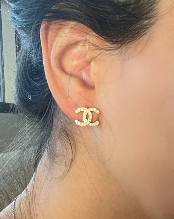 Yellow gold and crystals C C inspired earrings | Etsy | Etsy (US)