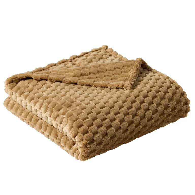 Better Homes &  Gardens Textured Velvet Plush Soft Oversize Throw Blanket, Dark Caramel | Walmart (US)