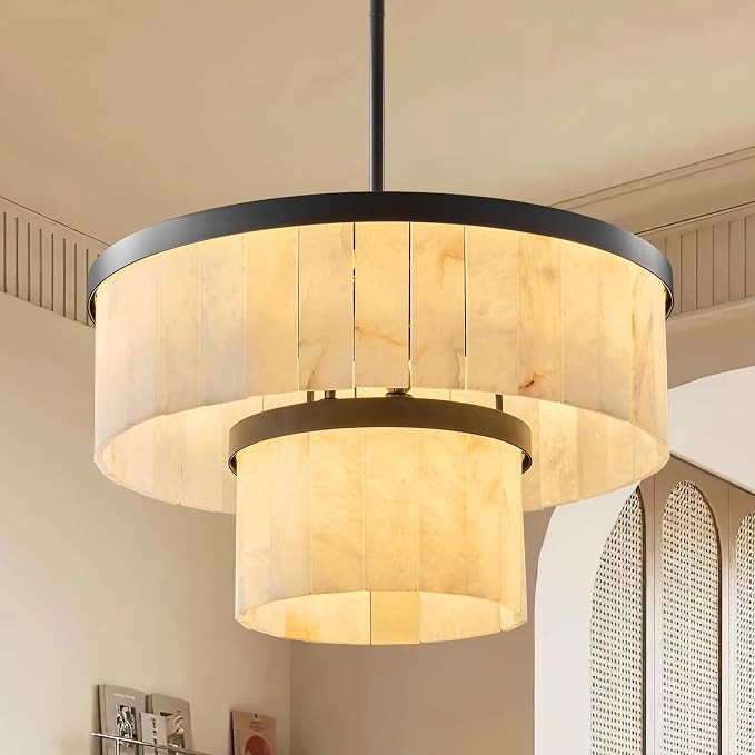 Alabaster Chandelier 2-Tier D24 Round Chandeliers, Modern Dining Room Chandelier Marble Pendant L... | Amazon (US)