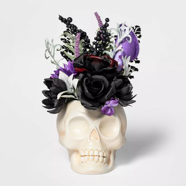 Ghoulish Garden White Skull with Purple Flowers Halloween Artificial Plant - Hyde & EEK! Bout... | Target