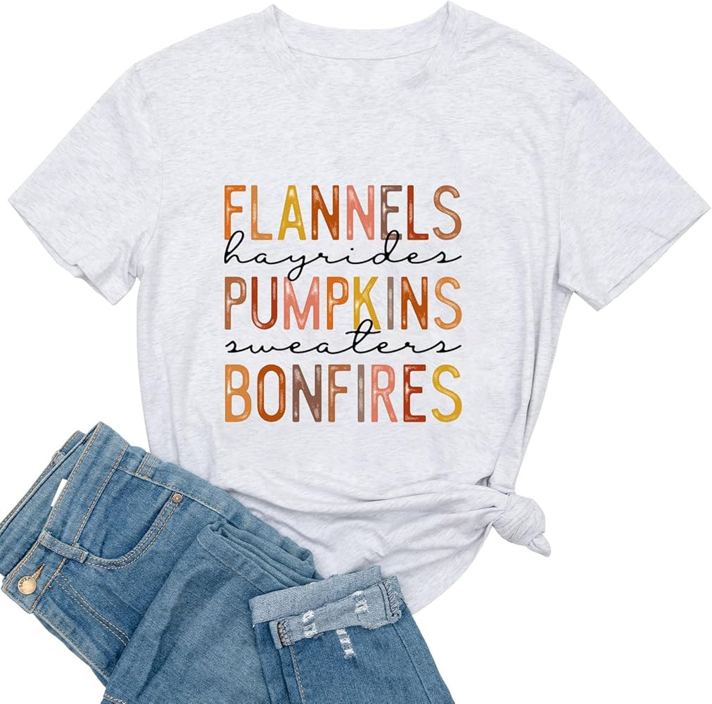 Yimoya Thanksgiving T Shirt for Women Halloween Pumpkin Tees Happy Fall Graphic Tees | Amazon (US)