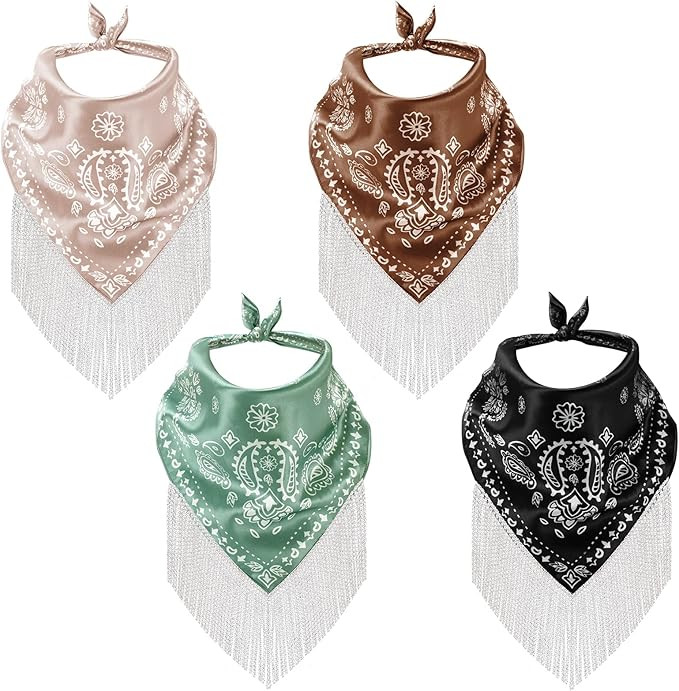 Percozzi 4PCS Cowgirl Rhinestone Fringe Bandana Disco Cowgirl Silky Satin Scarves for Women Men L... | Amazon (US)