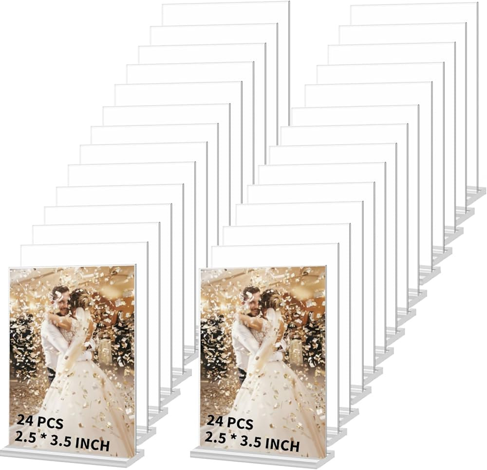 24 Pcs 2.5 x 3.5 Inch Mini Acrylic Sign Holder, Wallet Size Desktop Photo Frames Double Side Pict... | Amazon (US)