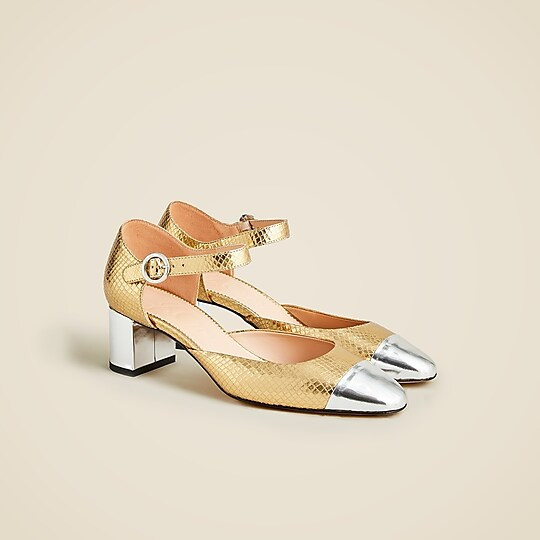 Millie ankle-strap heels in snake-embossed Italian leather | J. Crew US