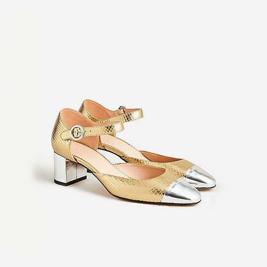 Millie ankle-strap heels in snake-embossed Italian leather | J.Crew US
