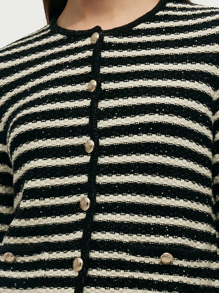 Black And White Stripe Women Cardigan | GOELIA