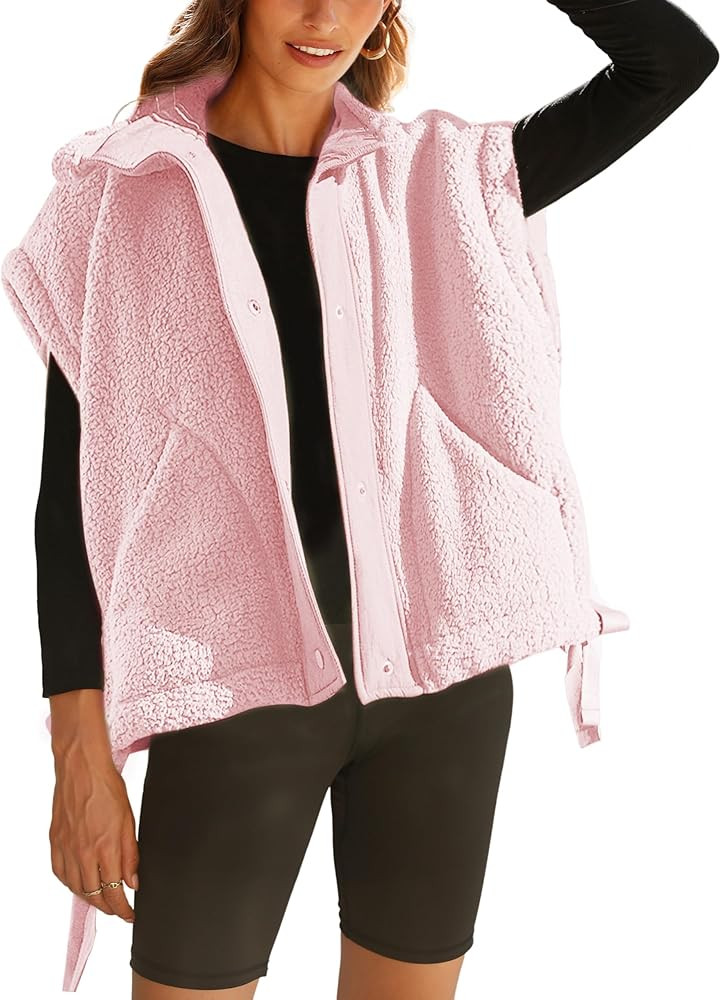 Athlisan Womens Fleece Vest Casual Sleeveless Button Down Sherpa Jacket Outerwear with Pockets | Amazon (US)