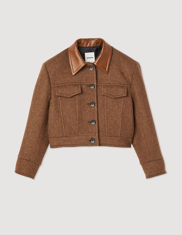 Short coat with leather collar | Sandro (DE, FR & UK)