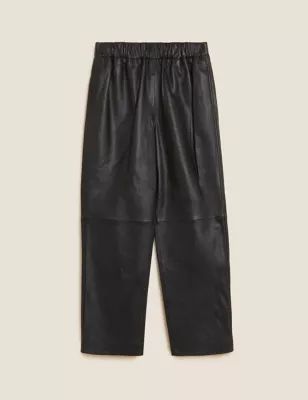 Leather Straight Leg Ankle Grazer Trousers | Marks & Spencer (UK)