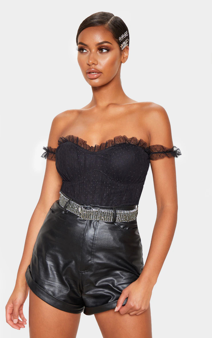 Body en mesh à pois noir et col bateau | PrettyLittleThing (FR)