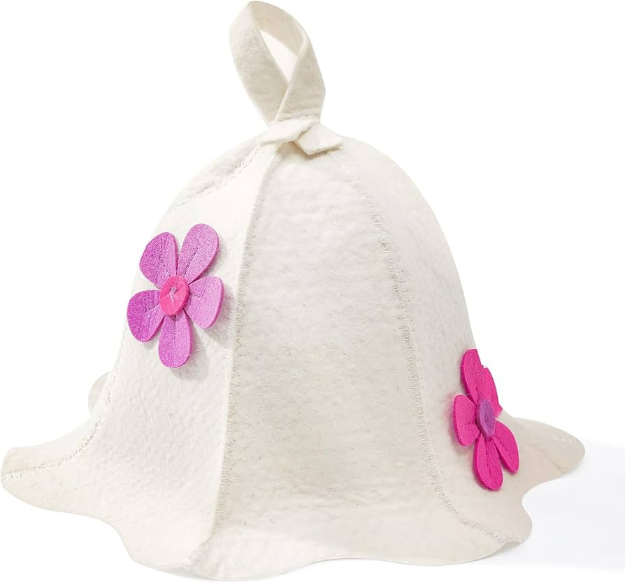 Sauna Hat,Natural Wool Sauna Hat for Men and Women,Traditional Sauna Cap,Flowers White | Amazon (US)