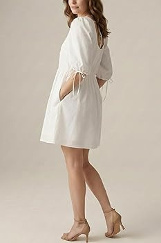 Women's Gingham Puff Sleeve Tie Front Babydoll Mini Dress | Amazon (US)