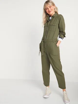 Tie-Belt Utility Canvas Jumpsuit for Women | Old Navy (US)