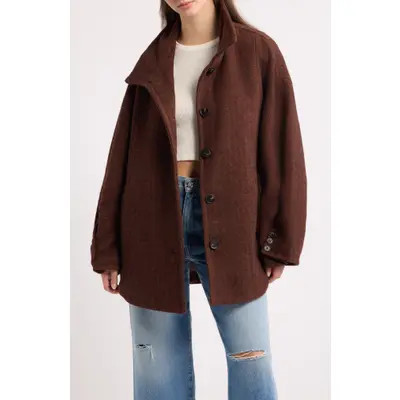 Free People Beau Cocoon Coat in Brown Combo at Nordstrom, Size X-Large | Nordstrom