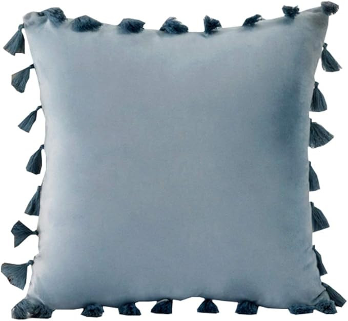 Velvet Soft Solid Decorative Throw Pillow Cover with Tassels Boho Accent Cushion Case for Couch B... | Amazon (US)
