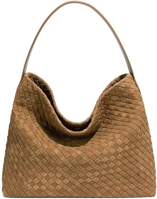 Woven Suede Shoulder Bag for Women Suede Hobo Bag Tote Elegant Handbag Satchel for Work Travel | Amazon (US)