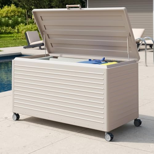 MIRADOR 175 Gallon Outdoor Storage Box with Wheels & Soft-Close Lid, Waterproof Metal Deck Box fo... | Amazon (US)