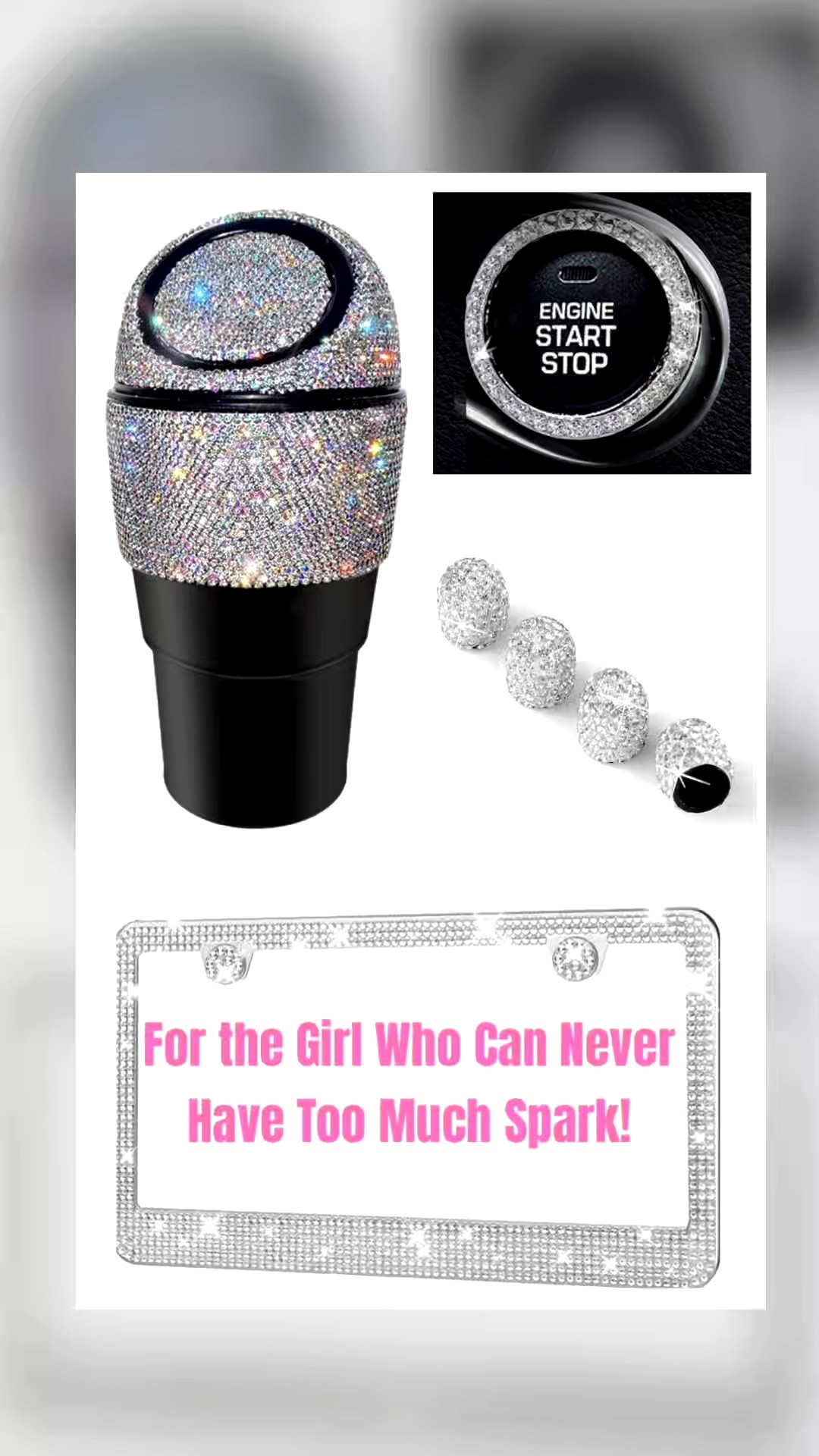 Make her ride shine! ✨ From crystal start button to rhinestone valve caps and glittering license plate frame, this blinged-out set is fun, flashy, and fabulous , 

The ultimate holiday gift for the sparkle-lover in your life!”

#SparkleOnWheels #CarGoals #BlingLife #HolidayGiftIdeas #GiftForHer #GlamLife #ExtraAF #CarAccessories #RhinestoneObsessed #ShinyAndFabulous #HolidayShopping #SparkleEverywhere #CarGlowUp #GlamOnTheGo #FabulousGift

#LTKGiftGuide