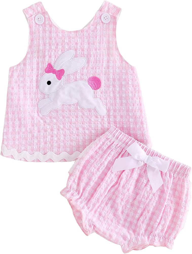 Kayotuas Toddler Baby Girl Easter Outfit Cross Bunny Embroidery Sleeveless Tank Top Bloomer Short... | Amazon (US)
