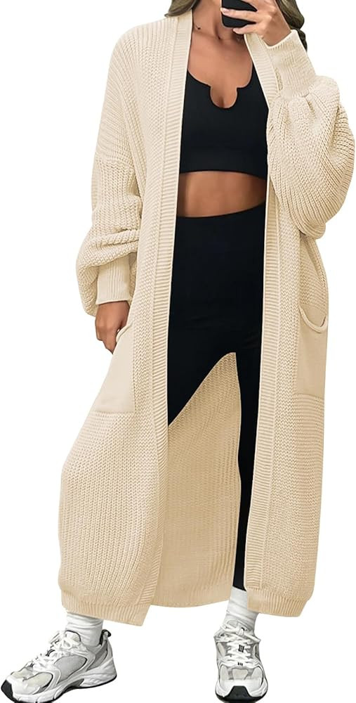 LILLUSORY Women's Oversized Long Cardigan Open Front Duster Sweater with Pockets | Amazon (US)