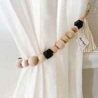 Curtain Tie Backs With Accent Beads, Window Treatment, Farmhouse Garland, Boho Decor, Curtain Holdba | Etsy (US)