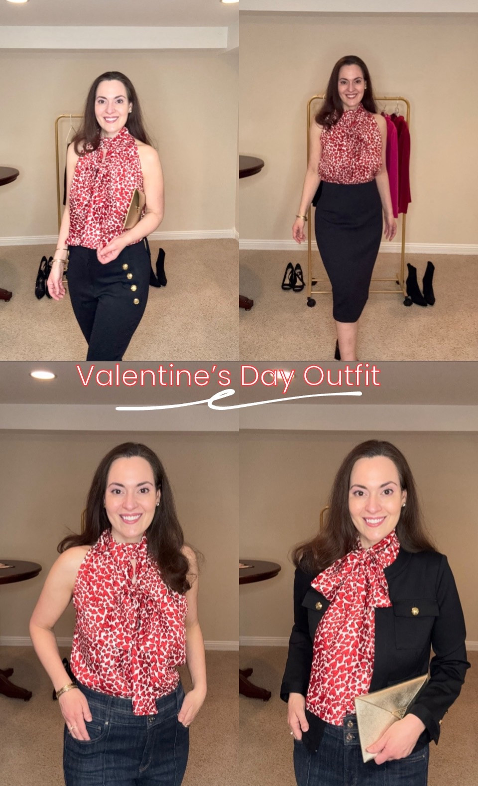 Valentine’s Day outfit inspo - this halter tie neck blouse is perfect. The heart design is so pretty. I’m wearing the XS in the top. It looks cute with pants, jeans, skirts and layered under a jacket/blazer  

#LTKValentine #LTKSaleAlert #LTKOver40