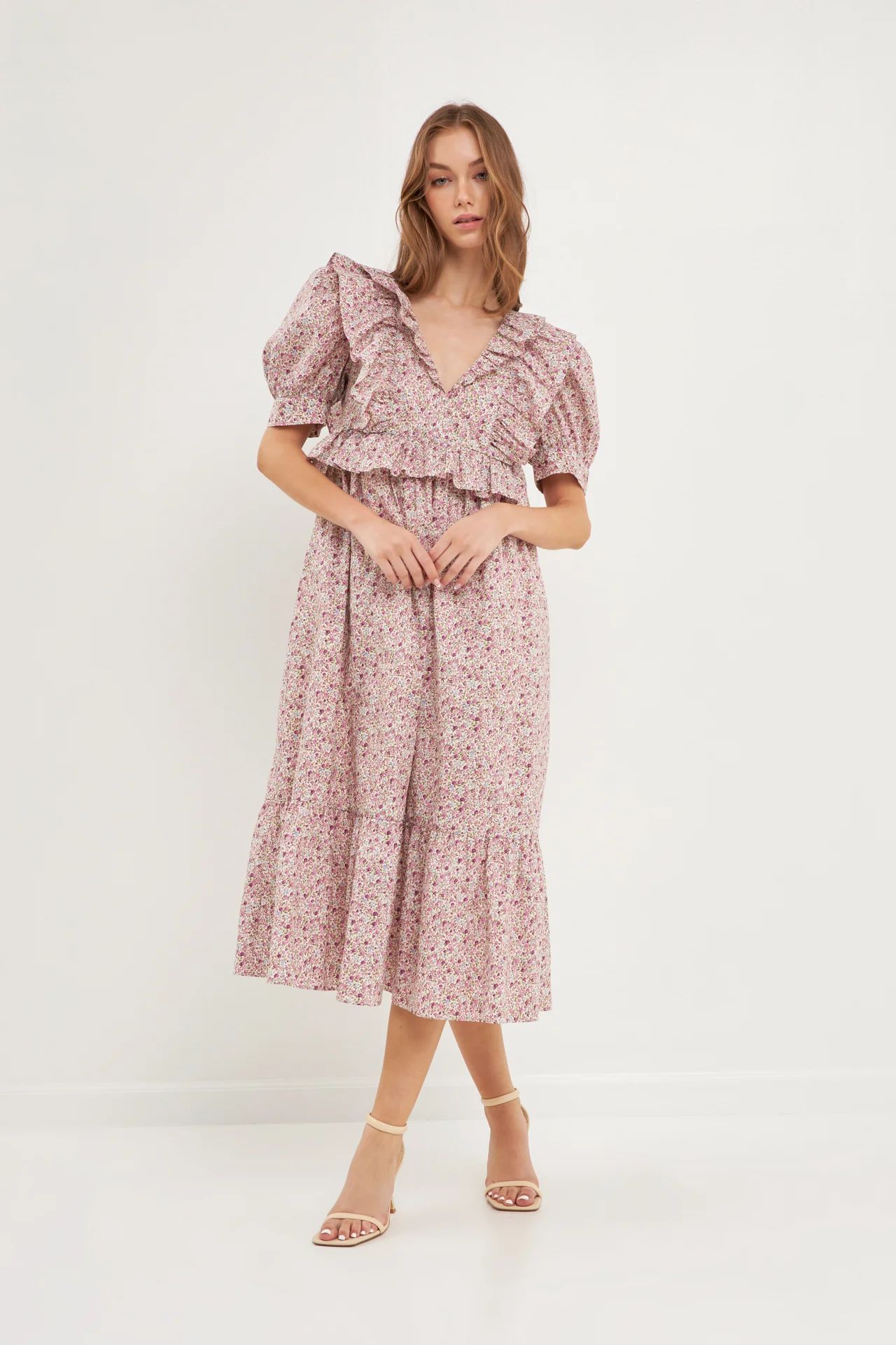 Cotton Floral Ruffled Midi Dress | OBJECTRARE