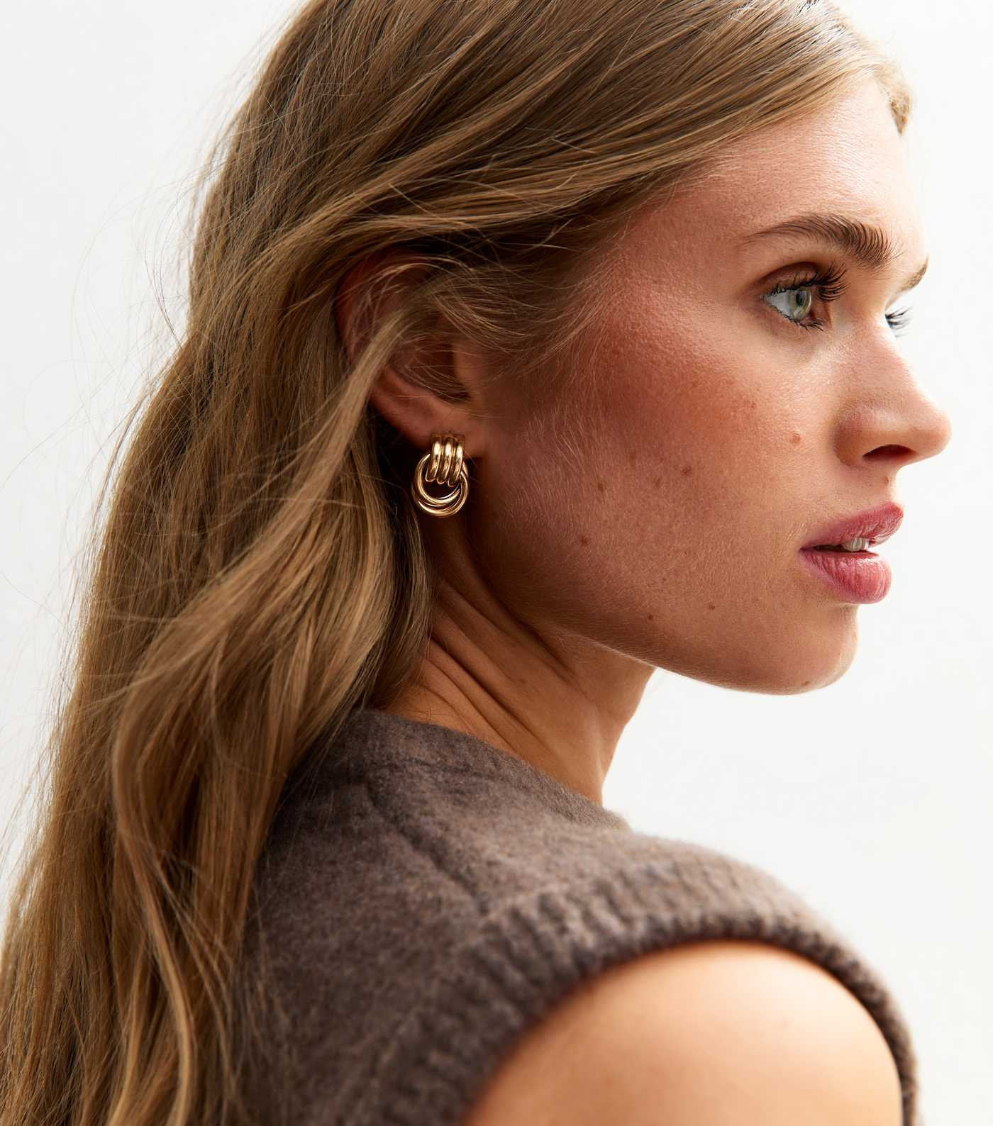Gold Tone Mini Chunky Doorknocker Stud Earrings | New Look | New Look (UK)