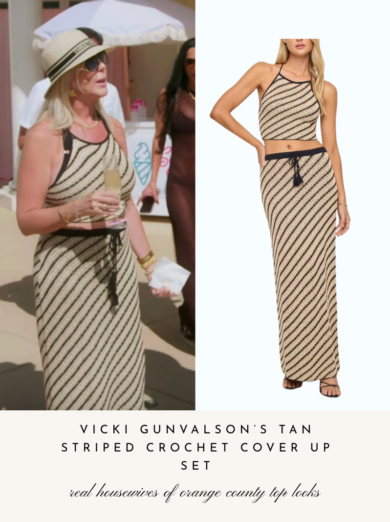 Vicki Gunvalson's Tan Striped Crochet Skirt Set  

 